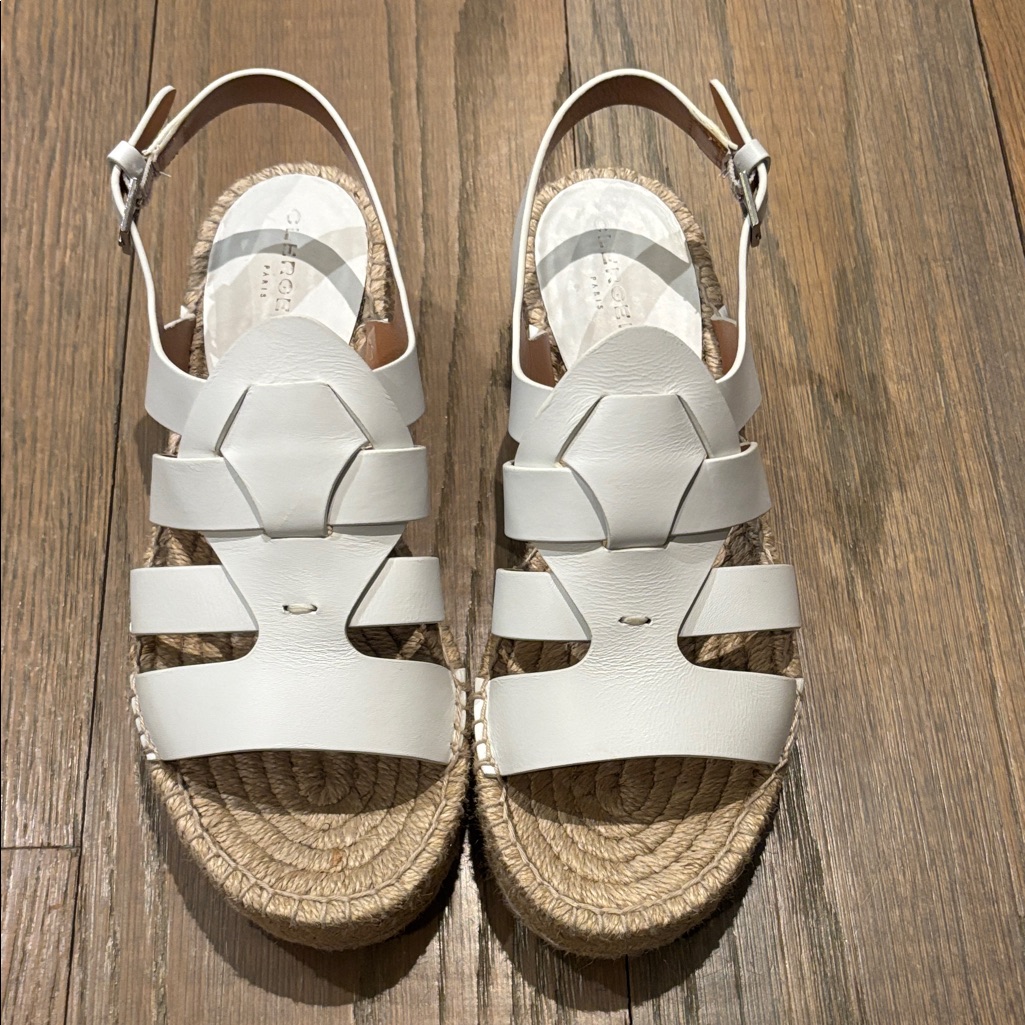Clergerie White Leather Espadrille Platform Sandals